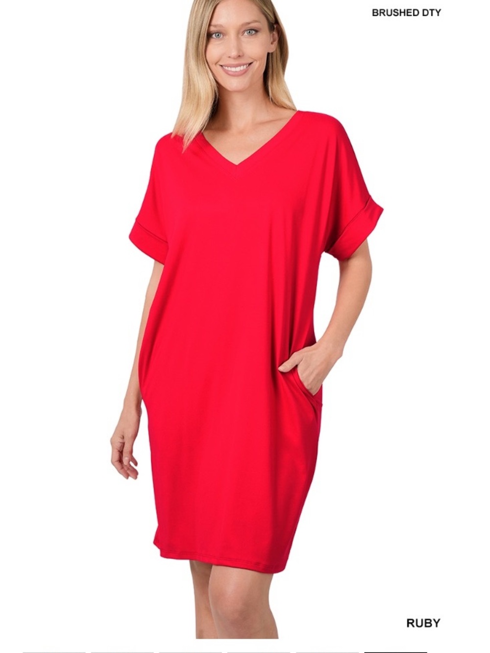 311-RED ❤️small - 3X Zenana BUTTERY SOFT BRUSHED DTY V-NECK DRESS